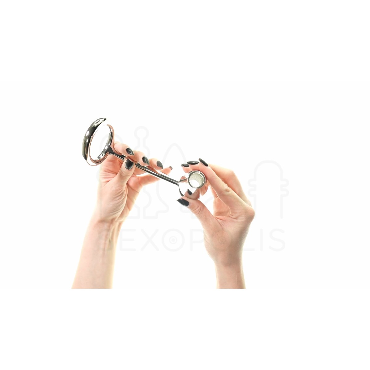 Μεταλλικό Δαχτυλίδι Πέους με Ανοιχτή Πρωκτική Σφήνα Metal Ring 45 mm with Tunnel Butt Plug - Ασημί by Sexopolis