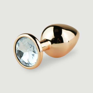 Anal Collection Medium Metal Butt Plug with Heart Jewel - Pink/Transparent