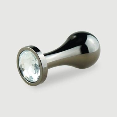 Anal Collection Medium Tear Drop Metal Butt Plug with Round Jewel - Black/Transparent