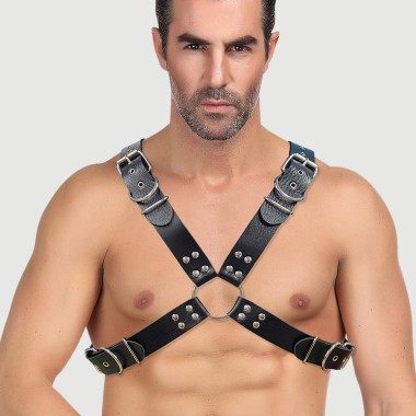 Ρυθμιζόμενο Δερμάτινο Harness Στήθους Men's Leather Adjustable Chest Strap Harness - Μαύρο
