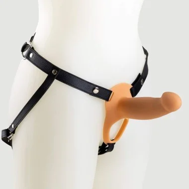 H2 Hollow Large Silicone Strap On with Harness - Flesh