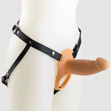 H3 Hollow Vibrating Small Silicone Strap On with Harness - Flesh