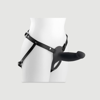 H4 Hollow Vibrating Large Silicone Strap On with Harness - Black