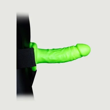Glow In The Dark Realistic Hollow Strap On 18 cm - Green