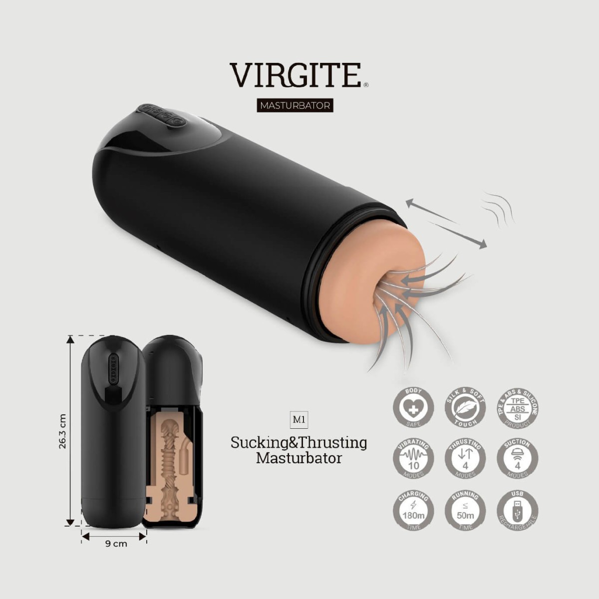 M1 Suction Up & Down Moving Male Masturbator - Black by Sexopolis