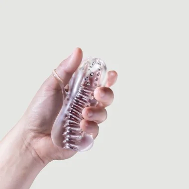 Rize Squeezy Ribbed Ergonomic Men's Stroker - Transparent