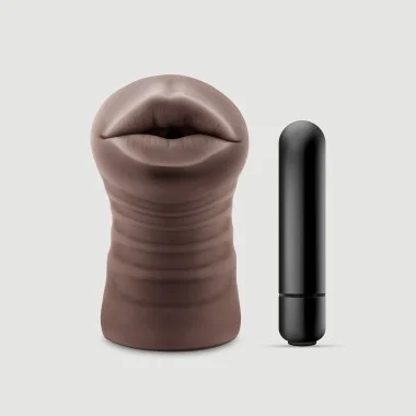 Blush Enlust Krystal Ribbed & Vibrating Mouth Masturbator - Brown