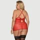 Plus Size Babydoll Με Ζαρτιέρες & G-String Διαφανές Δίχτυ Garter Lingerie With G String Red Sexy Slim See Through Mesh Babydoll - Κόκκινο by Sexopolis
