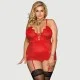 Plus Size Babydoll Με Ζαρτιέρες & G-String Διαφανές Δίχτυ Garter Lingerie With G String Red Sexy Slim See Through Mesh Babydoll - Κόκκινο by Sexopolis
