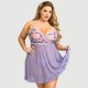 Plus Size Back Slit Embroidery Transparent Mesh Babydoll - Purple by Sexopolis