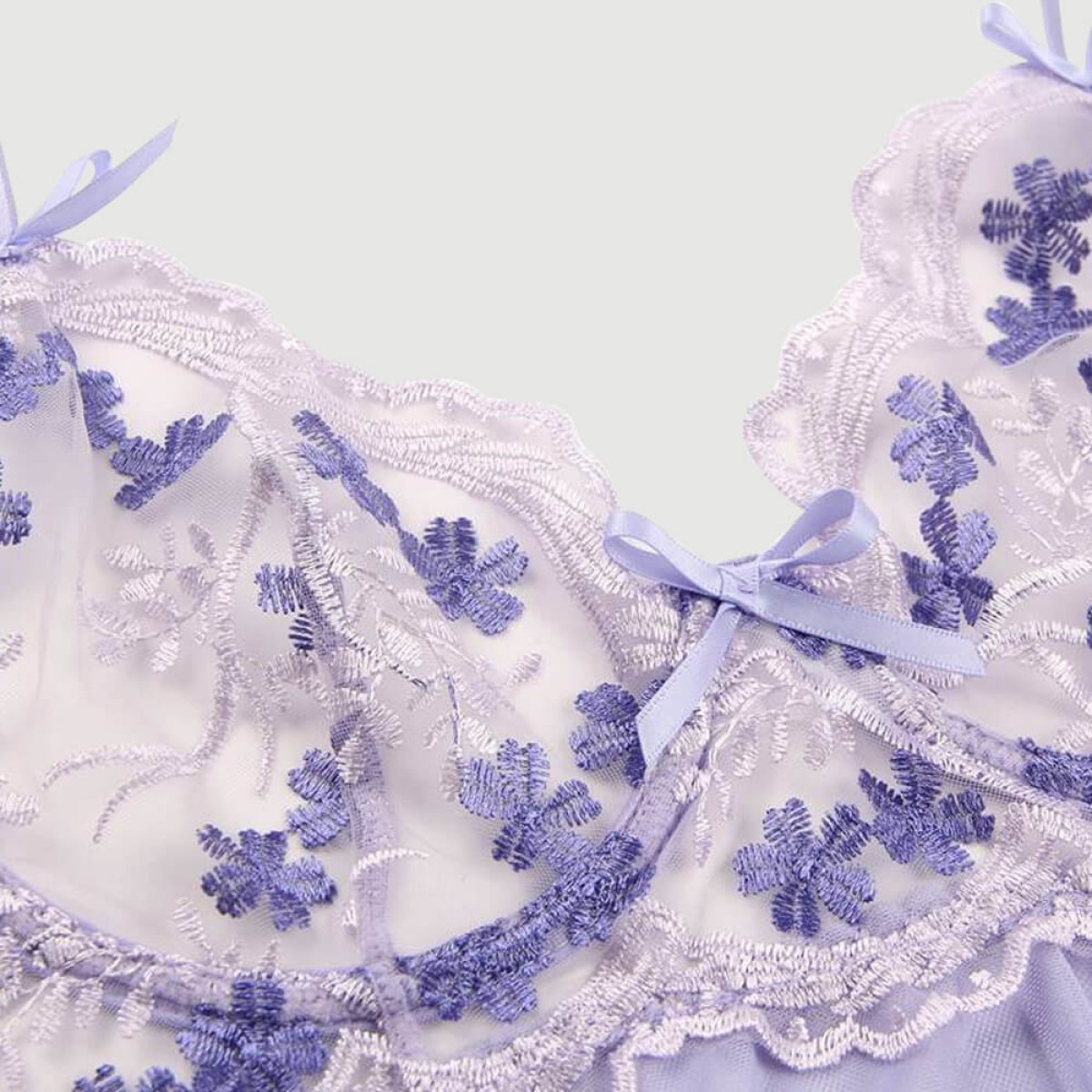 Plus Size Back Slit Embroidery Transparent Mesh Babydoll - Purple by Sexopolis