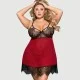 Plus Size Σέξι Διαφανές Σετ Babydoll Με Δαντέλα & Άνοιγμα Πλάτης Sexy Splicing Sheer Eyelash Trim Lace Back Split Babydoll Set With Underwire – Κόκκινο by Sexopolis