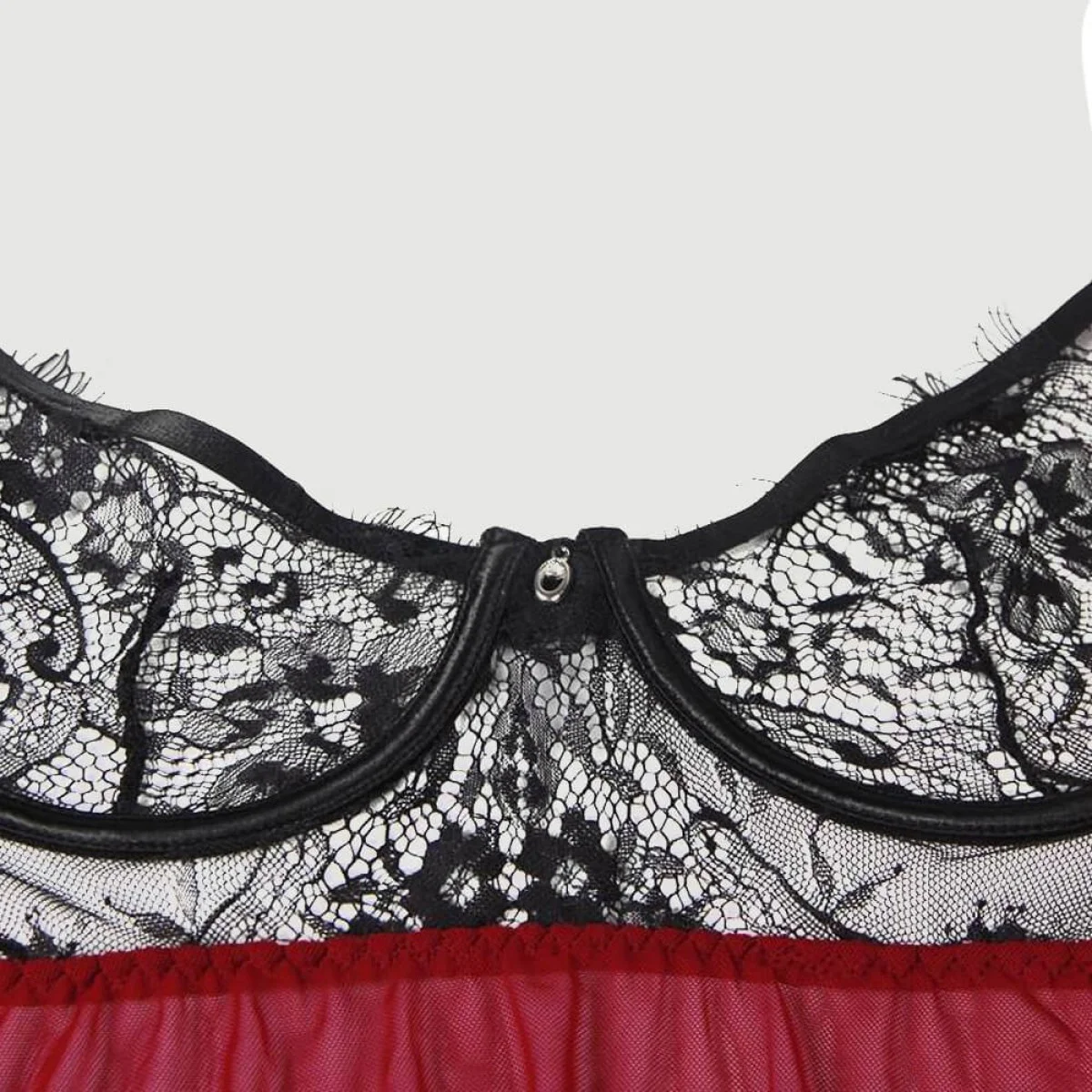 Plus Size Σέξι Διαφανές Σετ Babydoll Με Δαντέλα & Άνοιγμα Πλάτης Sexy Splicing Sheer Eyelash Trim Lace Back Split Babydoll Set With Underwire – Κόκκινο by Sexopolis