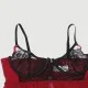 Plus Size Σέξι Διαφανές Σετ Babydoll Με Δαντέλα & Άνοιγμα Πλάτης Sexy Splicing Sheer Eyelash Trim Lace Back Split Babydoll Set With Underwire – Κόκκινο by Sexopolis