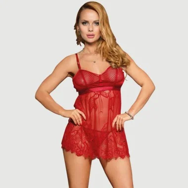 Babydoll Elegant Lace Sexy Babydoll - Κόκκινο