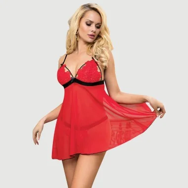 Babydoll Με Δαντέλα & Λεπτό Κεντημένο Σχέδιο High End Delicate Embroidery Lace Babydoll & Lingerie Set - Κόκκινο