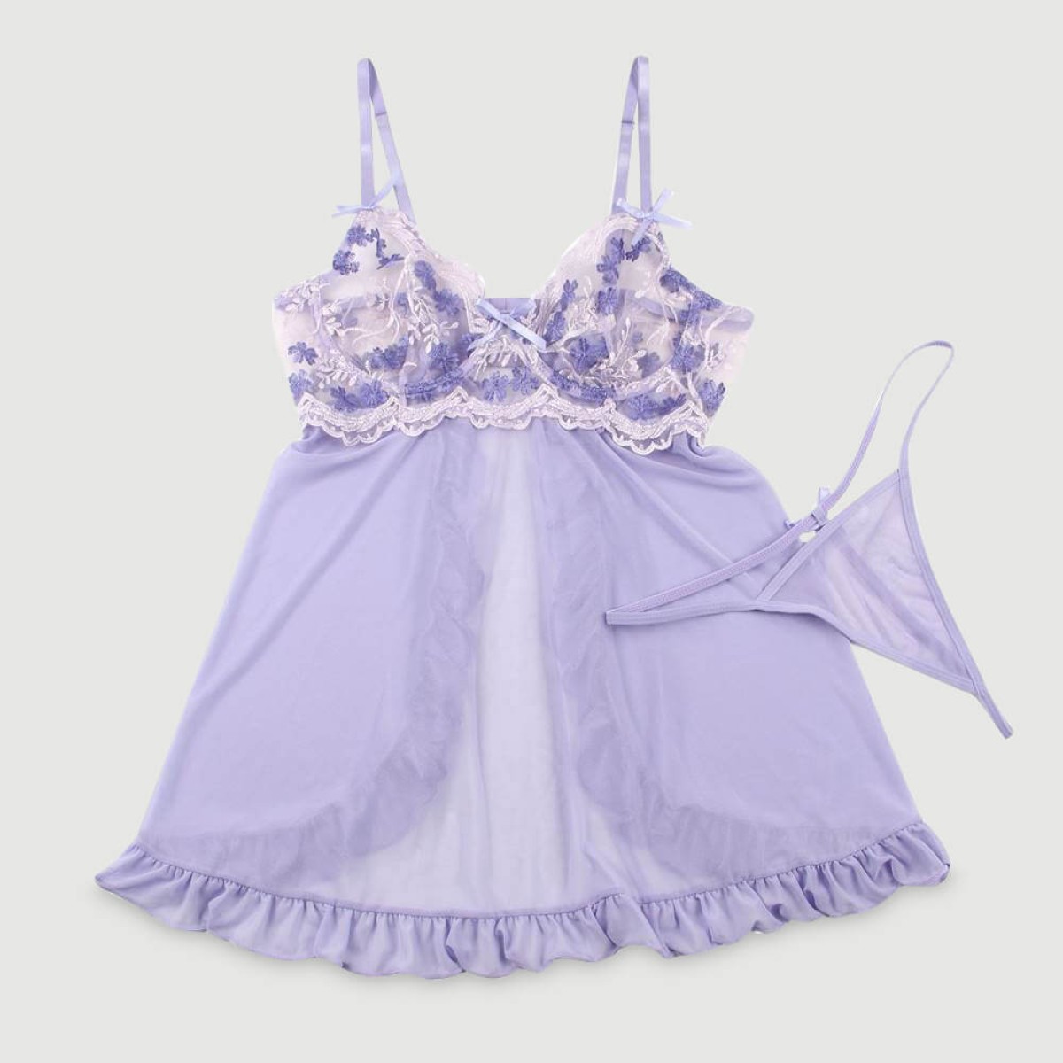 Διαφανές Babydoll Με Άνοιγμα Στην Πλάτη Back Slit Embroidery Transparent Mesh Babydoll - Μωβ by Sexopolis