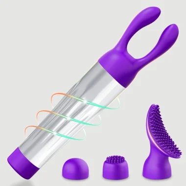 Μίνι Δονητής με Εναλλάξιμες Κεφαλές Σιλικόνης Exis Powerful Mini Vibrator with Interchangeable Silicone Tips - Μωβ