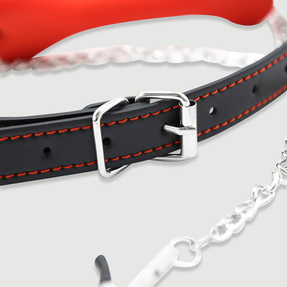 Silicone Bone Gag With Nipple Clamps – Red by Sexopolis