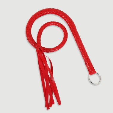 Small Flogger Whip With Metal Ring & Braided Handle - Red