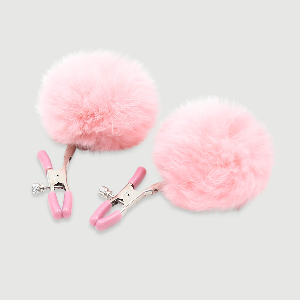 Adjustable Nipple Clamps With Fur Pom Poms – Pink by Sexopolis