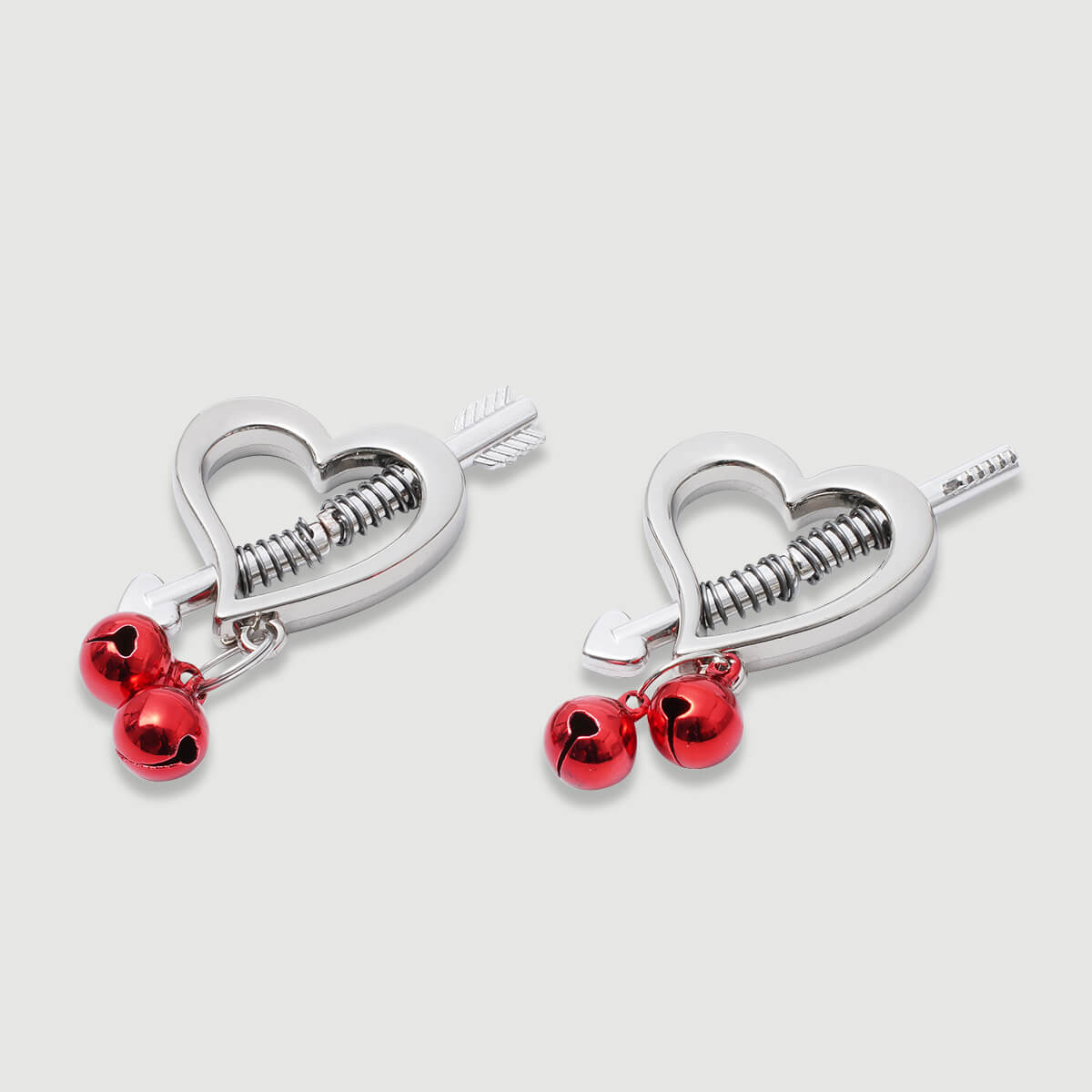 Heart Shaped Nipple Clamps With Red Bells – Silver/Red by Sexopolis