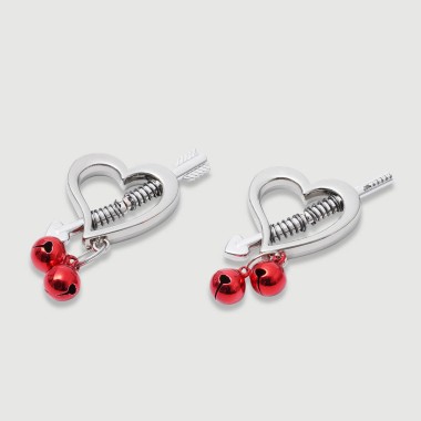Heart Shaped Nipple Clamps With Red Bells – Silver/Red