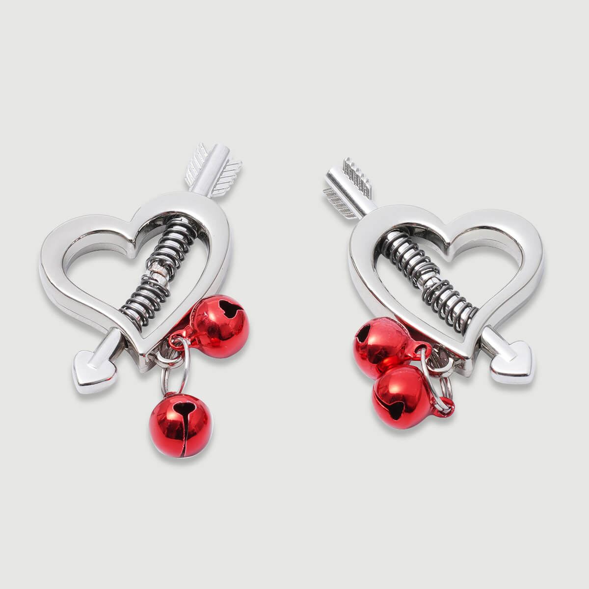 Heart Shaped Nipple Clamps With Red Bells – Silver/Red by Sexopolis