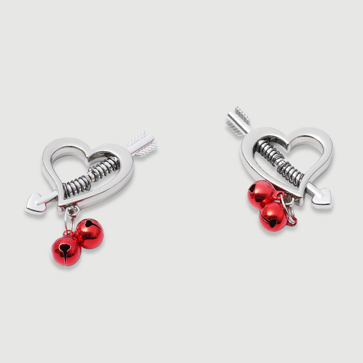 Heart Shaped Nipple Clamps With Red Bells – Silver/Red by Sexopolis