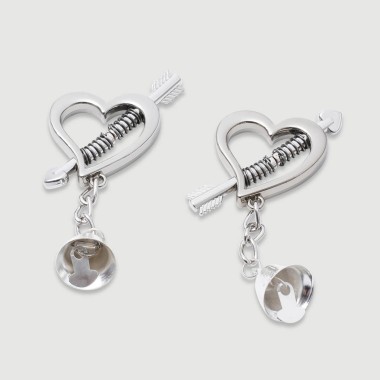 Heart Shaped Nipple Clamps With Dangling Charm – Silver