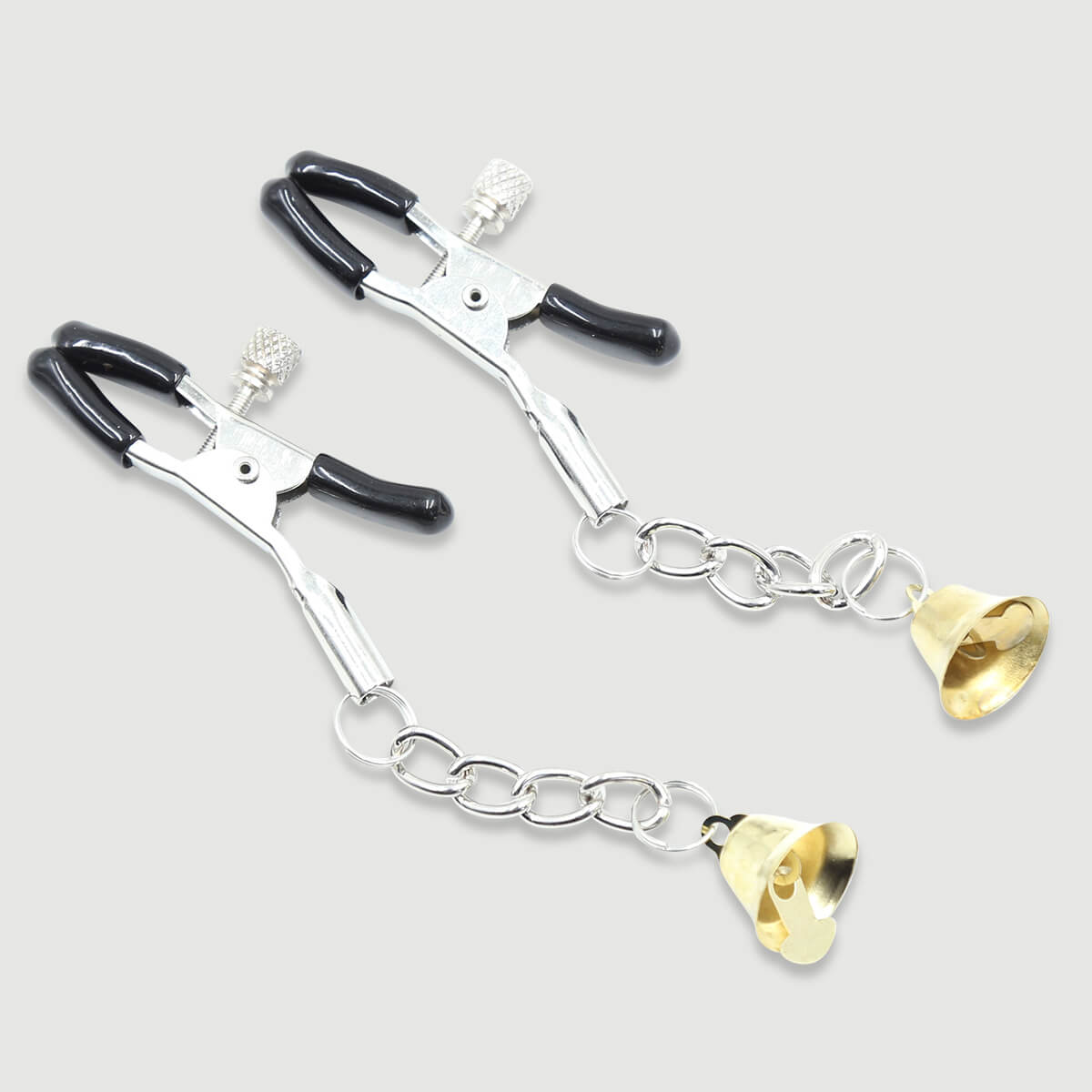 Nipple Clamps With Chain & Metal Bells – Golden/Silver by Sexopolis