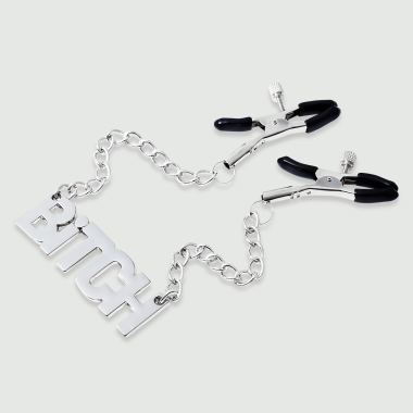 Nipple Clamps With Chain & BITCH Tag – Silver