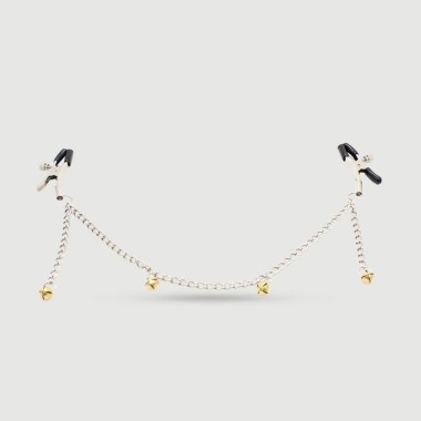 Nipple Clamps With Chain & Golden Bells – Silver