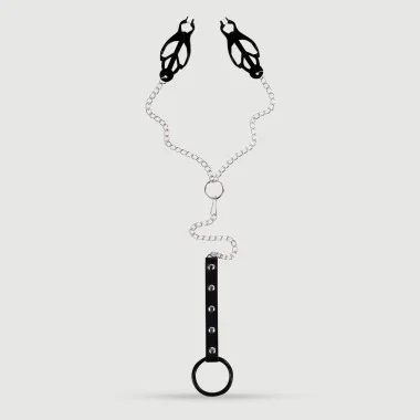 Nipple Clamps With Chains & Penis Ring – Black