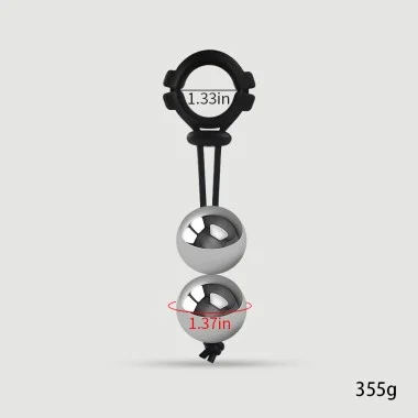 355g Silicone Cock Ring with 2 Balls - Black