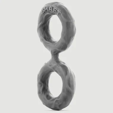 Shaft 3D Liquid Silicone Large Double Cock & Balls Ring - Gray