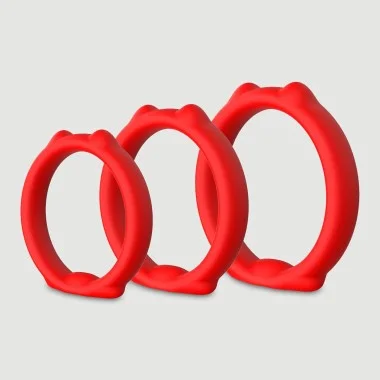 Cat Ears 3 Silicone Cock Ring Set - Red