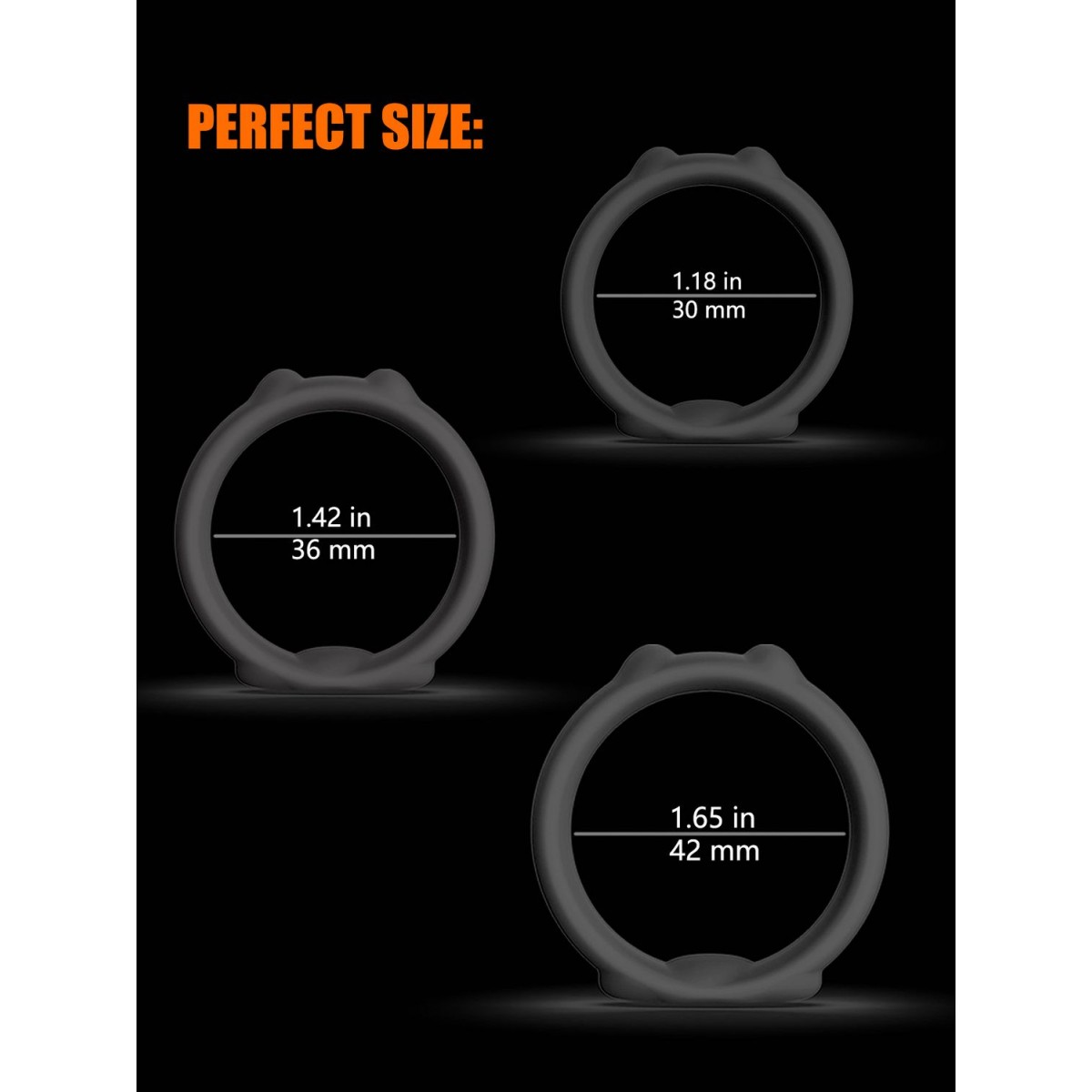Cat Ears 3 Silicone Cock Ring Set - Black by Sexopolis