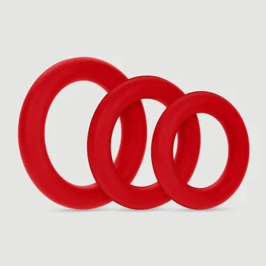 Forto F-61 3 Piece Liquid Silicone Cock Ring - Red