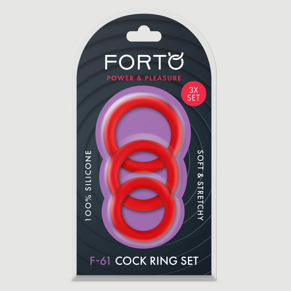 Forto F-61 3 Piece Liquid Silicone Cock Ring - Red by Sexopolis