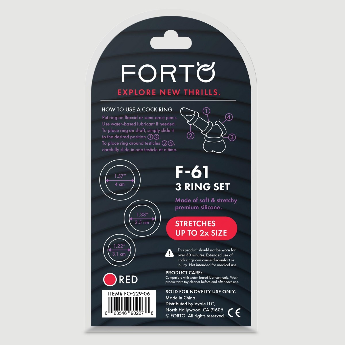 Forto F-61 3 Piece Liquid Silicone Cock Ring - Red by Sexopolis