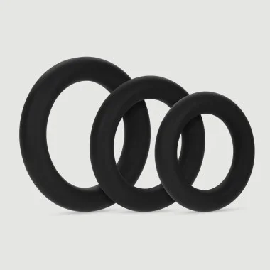 Forto F-61 3 Piece Liquid Silicone Cock Ring - Black