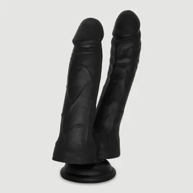 Διπλό Ομοίωμα Πέους Σιλικόνης με Βεντούζα Akhom 17,5 cm Double Realistic Silicone Dildo with Suction Cup - Μαύρο