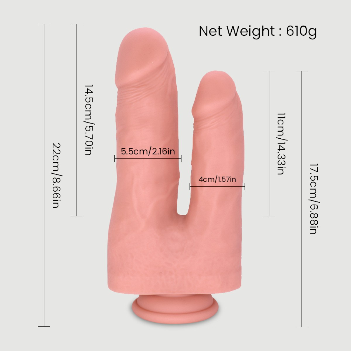 Διπλό Ομοίωμα Πέους Σιλικόνης με Βεντούζα Eric 22 cm Double Realistic Silicone Dildo with Suction Cup - Μαύρο by Sexopolis