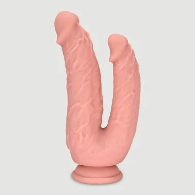 Διπλό Ομοίωμα Πέους Σιλικόνης με Βεντούζα Exton 20,5 cm Double Realistic Silicone Dildo with Suction Cup - Φυσικό Χρώμα