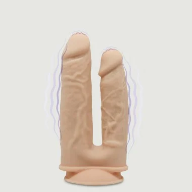 Διπλός Δονητής Σιλικόνης με Βεντούζα Dual Density Silicone Double Vibrating Realistic Dildo with Suction Cup - Φυσικό Χρώμα