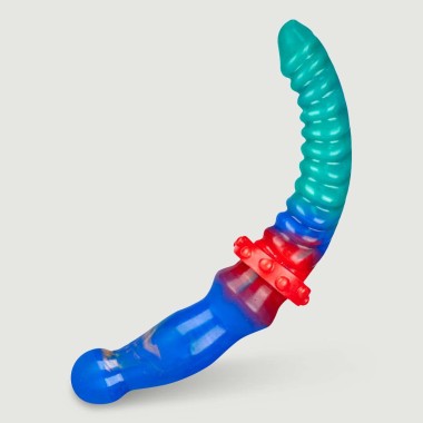 Διπλό Dildo Σιλικόνης Με Ραβδωτή Επιφάνεια 2 Σε 1 Textured Double Silicone Flexible Dildo 2 In 1 - Πολύχρωμο