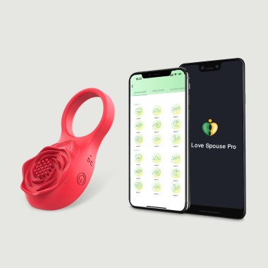 The Flower Clit App Based Silicone Vibrating Cock Ring With Clitoral Stimulator - Red