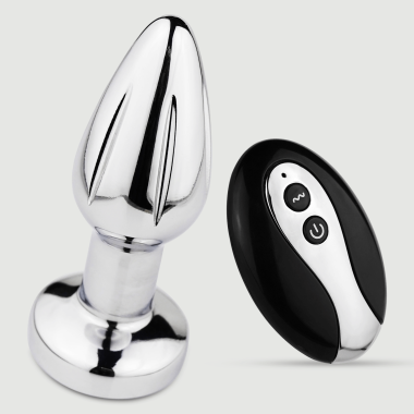 Ασύρματη Δονούμενη Μεταλλική Σφήνα Alaric Remote Controlled Metal Vibrating Butt Plug - Ασημί