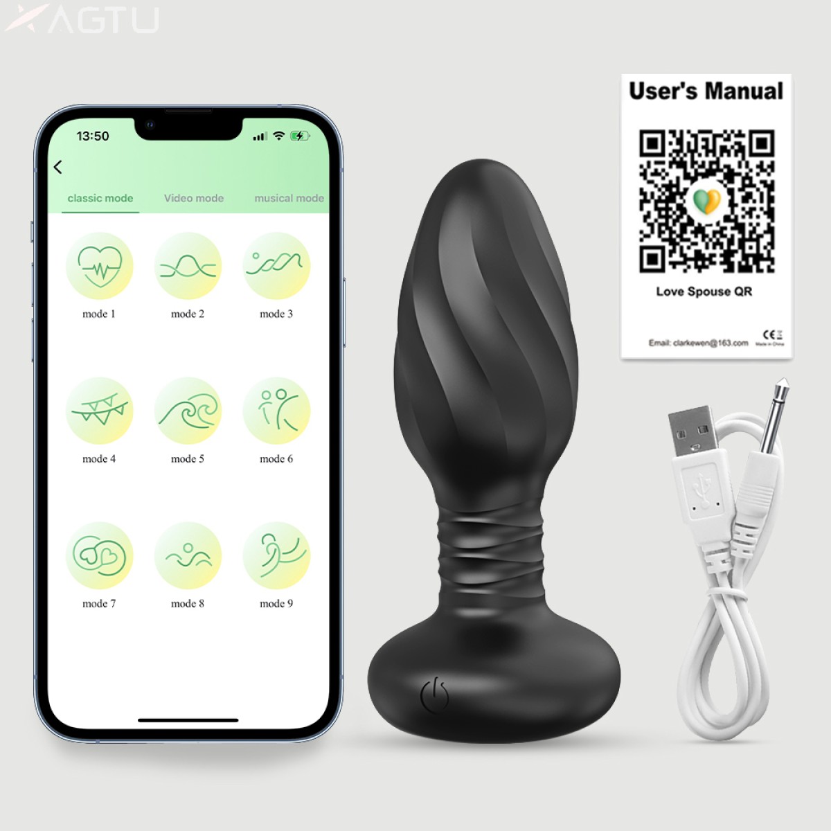 Δονούμενη Περιστρεφόμενη Σφήνα Σιλικόνης με Application & LED Φωτισμό Liv App Controlled LED Light Rotating Butt Plug - Μαύρη by Sexopolis